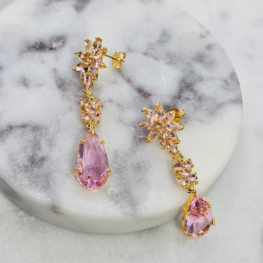 Aro Baño de Oro Cristal Austriaco Destello Rosado