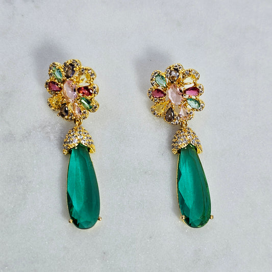 Aro Baño de Oro Cristal Austriaco Brillo Tropical