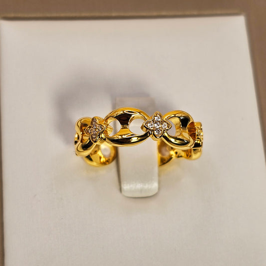 Anillo Baño de Oro Cristal Austriaco Eslabones Trebol Pequeño