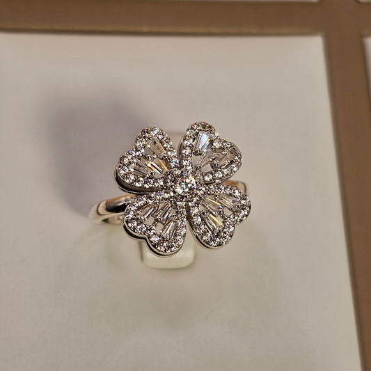 Anillo Baño de Plata Rodinada Cristal Austriaco Doble Flor