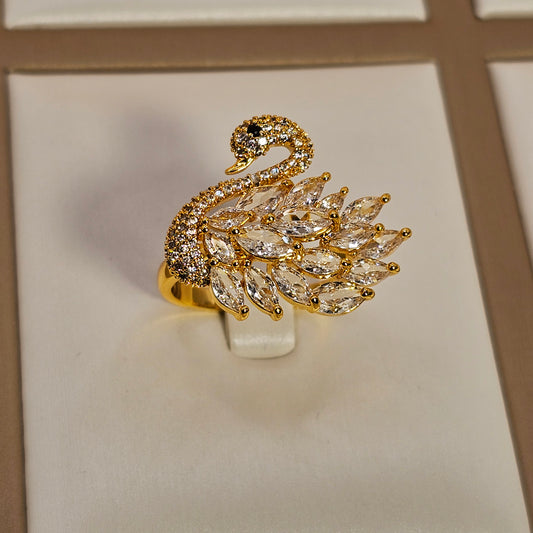 Anillo Baño de Oro Cristal Austriaco Cisne