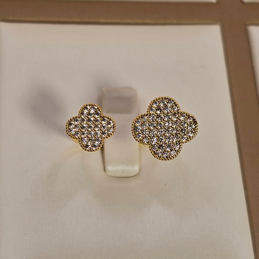 Anillo Baño de Oro Cristal Austriaco Trebol Cuatro Hojas