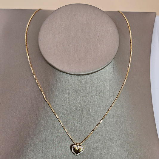 Collar Baño de Oro Sutil Corazon Pequeños Cristales