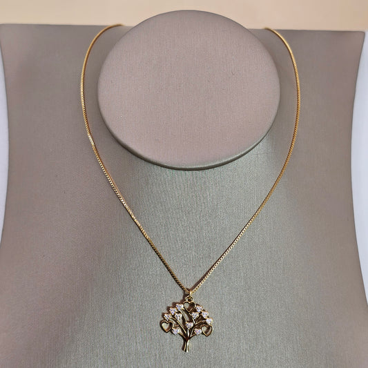Collar Baño de Oro Sutil Arbol de la Vida Cristales