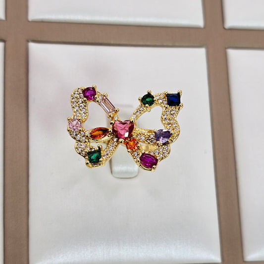 Anillo Baño de Oro Cristal Austriaco Contorno Mariposa