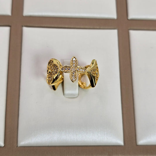 Anillo Baño de Oro Cristal Austriaco Trebol Entrelazado