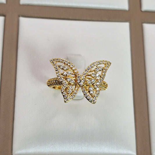 Anillo Baño de Oro Cristal Austriaco Mariposa Sutil
