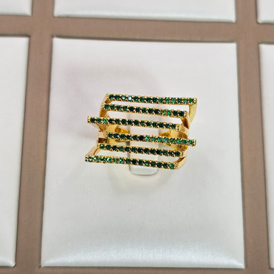 Anillo Baño de Oro Cristal Austriaco Lineas Geometricas