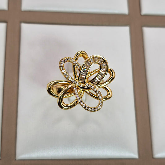 Anillo Baño de Oro Cristal Austriaco Floral