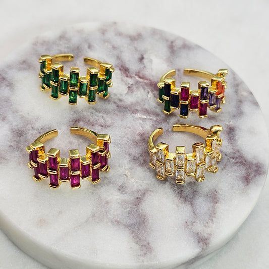 Anillo Baño de Oro Cristal Austriaco Diseño Geometrico