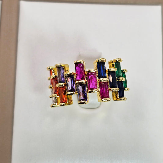 Anillo Baño de Oro Cristal Austriaco Diseño Geometrico