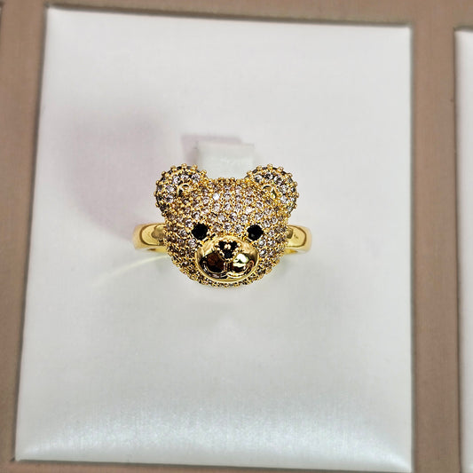 Anillo Baño de Oro Cristal Austriaco Osito Encantador