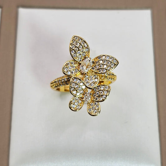 Anillo Baño de Oro Cristal Austriaco Delicadas Flores