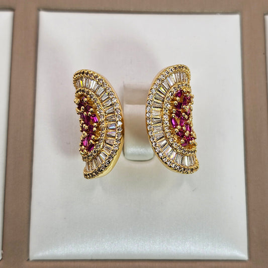 Anillo Baño de Oro Cristal Austriaco Diseño Semicircular