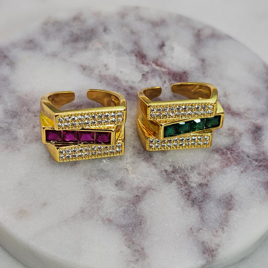 Anillo Baño de Oro Cristal Austriaco Desigual Cristales