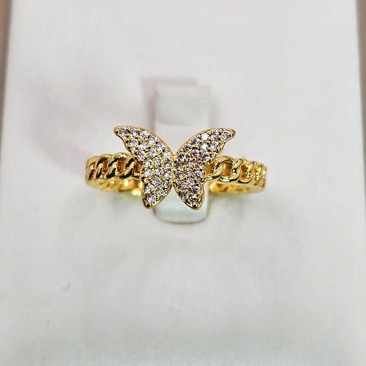Anillo Baño de Oro Cristal Austriaco Fina Mariposa Sutil
