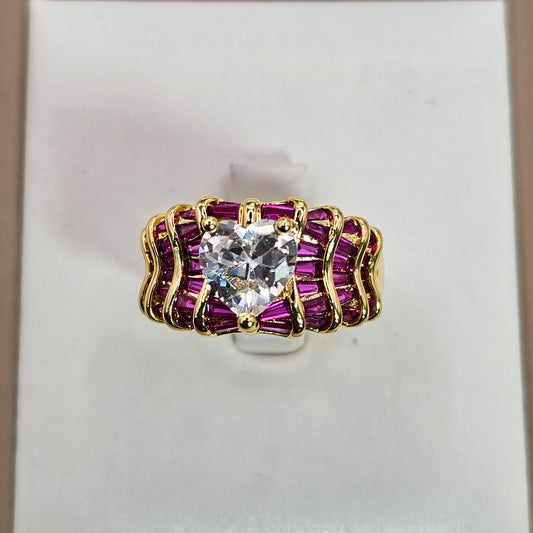 Anillo Baño de Oro Cristal Austriaco Corazon Central