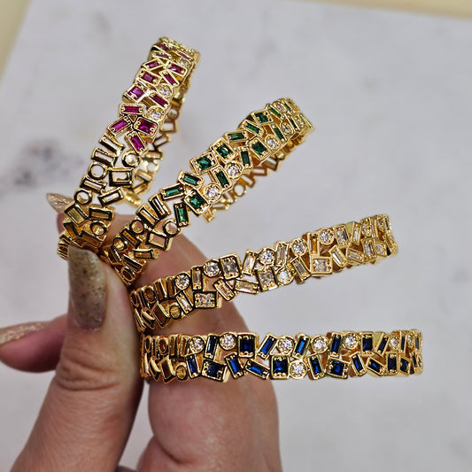 Pulsera Baño de Oro Cristal Austriaco Diseño Geometrico