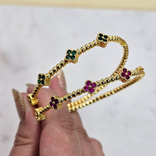 Pulsera Baño de Oro Cristal Austriaco Cuatro Trebol