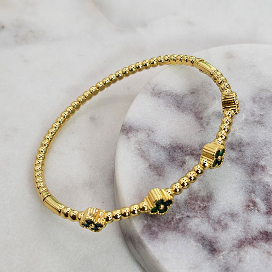 Pulsera Baño de Oro Cristal Austriaco Cuatro Trebol