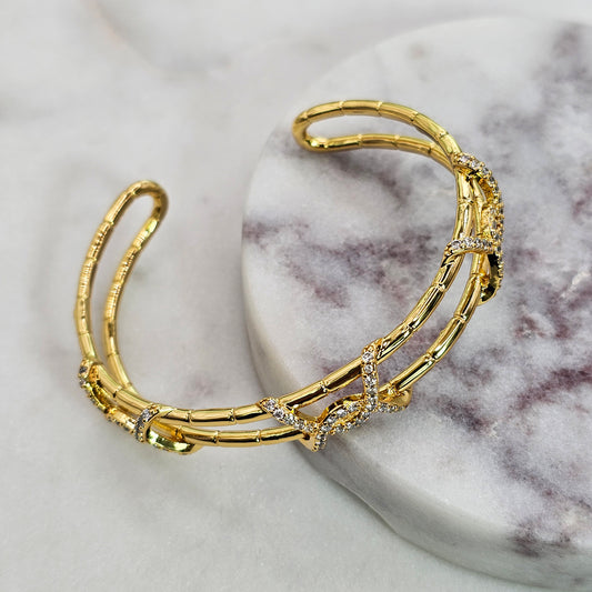 Pulsera Baño de Oro Cristal Austriaco Entramada de Lineas