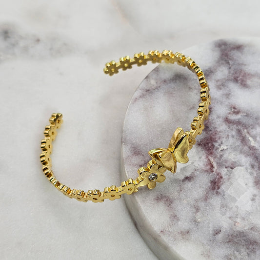 Pulsera Baño de Oro Cristal Austriaco Jardin Mariposa