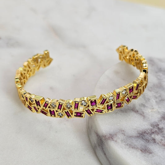 Pulsera Baño de Oro Cristal Austriaco Diseño Geometrico