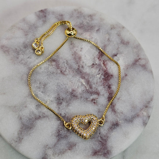 Pulsera Baño de Oro Sutil Cristal Austriaco Borde de Corazon