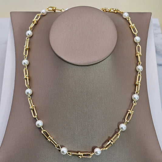Collar Baño de Oro Eslabones Tifany Perlas