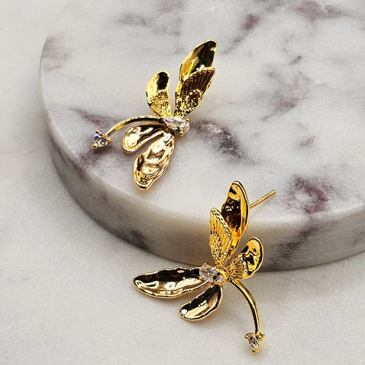 Aro Baño de Oro Cristal Austriaco Libelula