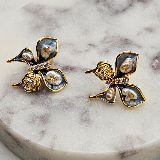 Aro Baño de Oro Mariposa Nacar Azul