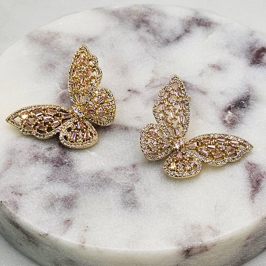 Aro Baño de Oro Cristal Austriaco Mariposa Rosa