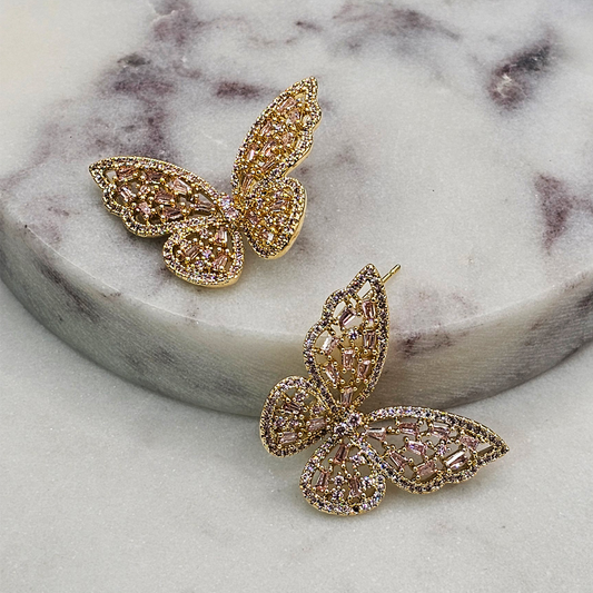 Aro Baño de Oro Cristal Austriaco Mariposa Rosa