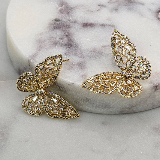 Aro Baño de Oro Cristal Austriaco Mariposa Blanca