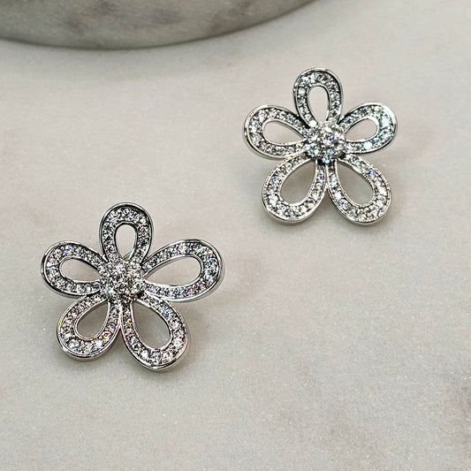 Aro Baño Plata Rodinada Cristal Austriaco Flor Petalos