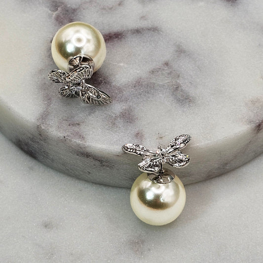 Aro Baño Plata Rodinada Cristal Austriaco Mariposa Perla Grande