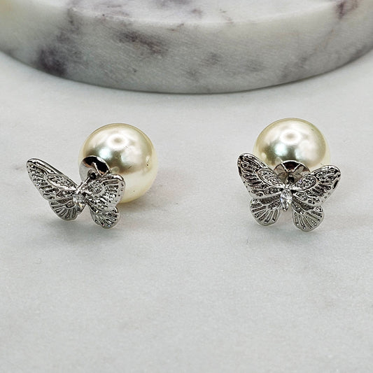 Aro Baño Plata Rodinada Cristal Austriaco Mariposa Perla Grande