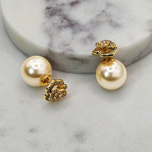 Aro Baño de Oro Cristal Austriaco Rosa Perla Grande