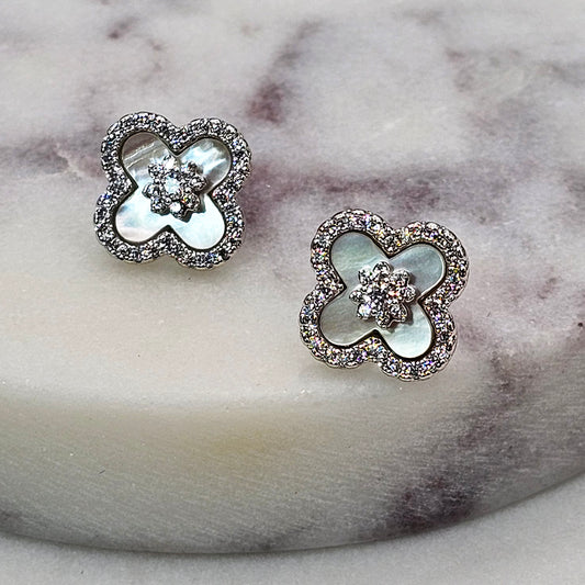 Aro Baño Plata Rodinada Cristal Austriaco Flor Nacar Blanca