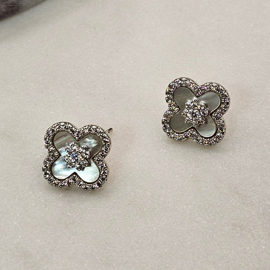 Aro Baño Plata Rodinada Cristal Austriaco Flor Nacar Blanca