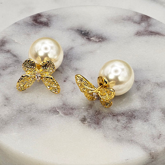 Aro Baño de Oro Cristal Austriaco Mariposa Perla Grande