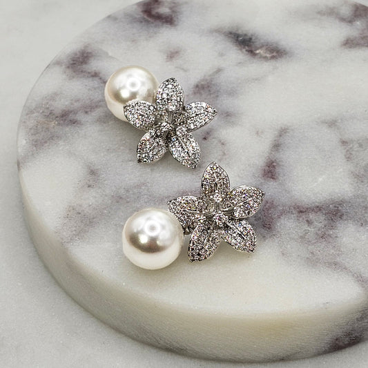 Aro Baño Plata Rodinada Cristal Austriaco Flor Perla