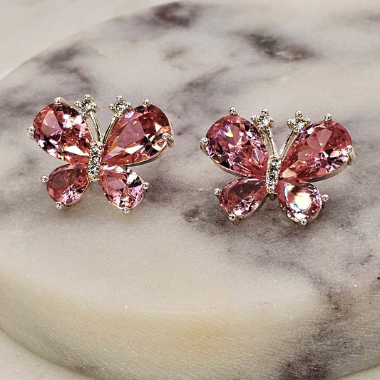 Aro Baño de Plata Rodinada Cristal Austriaco Mariposa rosa