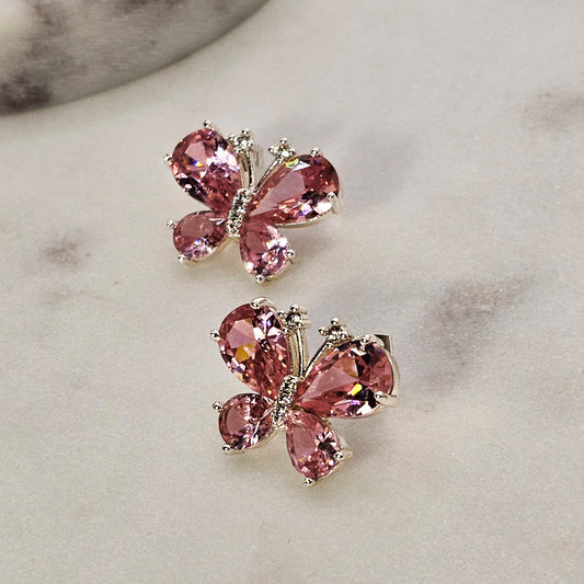 Aro Baño de Plata Rodinada Cristal Austriaco Mariposa rosa