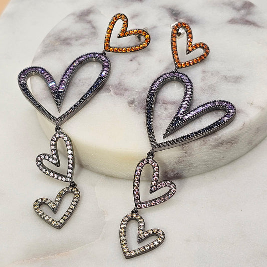 Aro Baño de Plata Rodinada Cristal Austriaco Triple Corazon