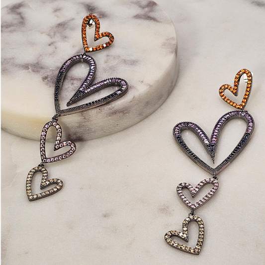 Aro Baño de Plata Rodinada Cristal Austriaco Triple Corazon