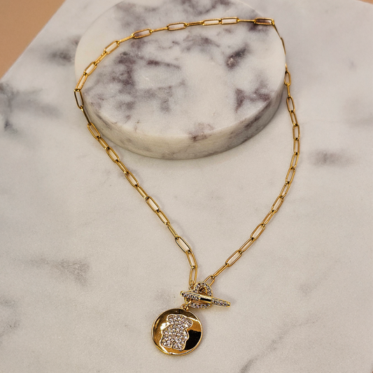 Collar Baño de Plata Rodinada Cristal Austriaco Oso