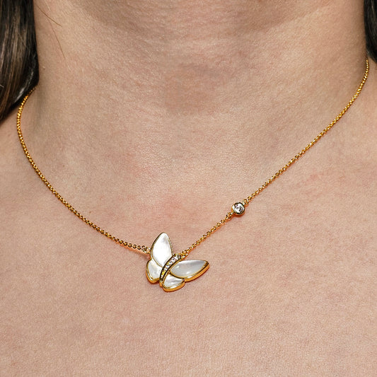 Collar Baño de Oro Cristal Austriaco Mariposa Anacarada