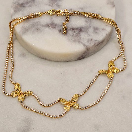 Collar Baño de Plata Rodinada Cristal Austriaco Multi Mariposa