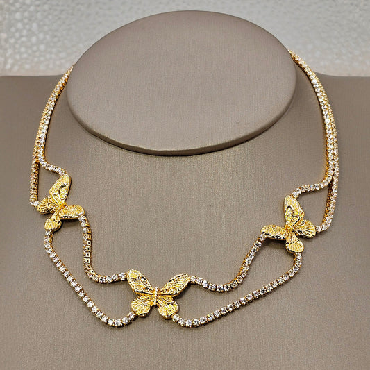 Collar Baño de Plata Rodinada Cristal Austriaco Multi Mariposa